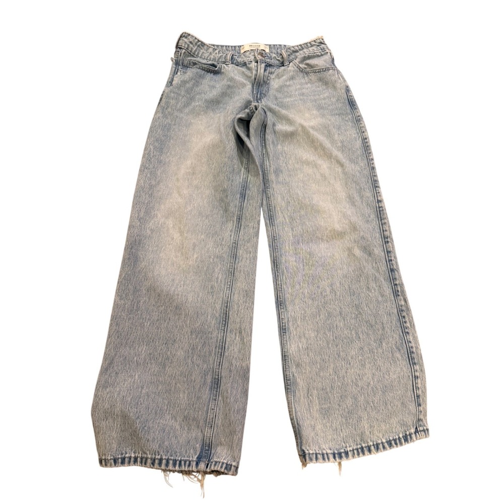 Hollister Low-Rise Baggy Jeans W27 4R Light Wash Wide Leg Denim Frayed Hem Y2K